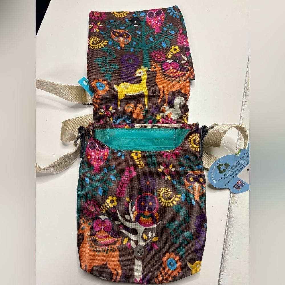 Lilly Bloom Whimsical Woods Flapper Crossbody Purse Brown New Owl Deer Forrest - Picture 2 of 7